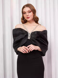 Dadizhimu Women's Clothing Collared Shoulder-Stirling High-End Heavy Industry Banquet Black Dress