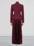 Dadizhimu Elegant High-End Set 2025 New Embroidered Collar Single Buckle Top + 100 Folds High Waist Half-Body Skirt