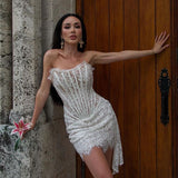 Dadizhimu Girls Bosom Sexy Dress Elegant Temperament Fish Bone Girded Irregular Lace Skirt