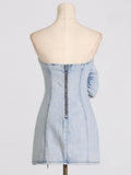 Dadizhimu Bra Bag Hip Skirt 2025 New Design Stitching Lotus Side Flowers Short Denim Dress Woman