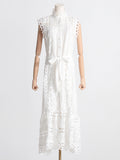 Dadizhimu Famous Wind Dress Woman 2025 Spring New Embroidery Splicing Hollow Waist Thin Dress