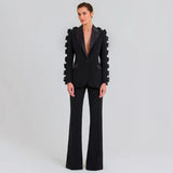 Dadizhimu Fashion High-End Suit Decorated Flower Set Women's Party Dress Trousers Two Sets