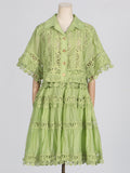 Dadizhimu Wind 2025 Spring New Temperament Small Ribbon Embroidered Lace Shirt + Women's Dress