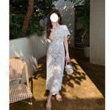 Dadizhimu Design Feel Rice White Heavy Lace Short Sleeve V-Neck Dress High Waist Repair Paper Pencil Dress