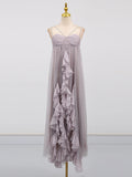 Dadizhimu Beach Mesh Sling Dress Dress 2025 New Splicing Lotus Leaf Side Design Solid Color Long Dress Woman
