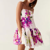 Dadizhimu Girl Style Lotus Leaf Side Sling Skirt 2025 New Temperament Niche Design Print Short Dress Woman