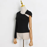 Dadizhimu Wind Niche Design Knitted Bottom Shirt 2025 Summer New Design Sense Irregular Single-Sleeve Solid Color Top