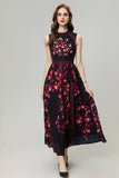 Dadizhimu 2024 New Red Vintage Print Stud Vest Black Dress Dress Dress Woman
