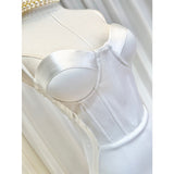 Dadizhimu Dress Dress With Three-Dimensional Chest Cushion Fish Bone Splicing Bag Opening Fork Medium-Long Sling Skirt