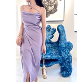 Dadizhimu Temperament Pure Sexy Sling Dress Body Slim Thin Open Fork Dress New