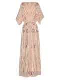 Dadizhimu Bat Sleeves Heavy-Slified Embroidered Nails Tucked Long Dress Dress Dress 2024 Summer New