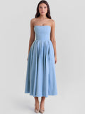 Dadizhimu Women's Summer Wear High-Grade Fish Bone Thoracic Dress Pure Style Hot Girl Repair In The Back Of The Long Dress