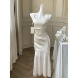 Dadizhimu Dingy U Tie Dress Femininity Design Fishtail Long Dress Dress Dress Dress