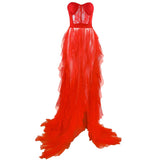 Dadizhimu Bare Back Twidce Dress Women's Perspective Mesh Yarn Large Open Fork Dress Long
