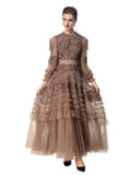 Dadizhimu And Autumn 2024 New Round Collar Retro Embroidery Weaving Mesh Wood Ear Heavy Industry Dress Dress Dress Woman