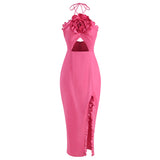 Dadizhimu High-End Sexy Hanging Neck Dress Irregular Opening Dress Long Model