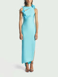 Dadizhimu Style Style Sleeveless Dress 2025 New Irregular Splicing Three-Dimensional Flowers Long Open Fork Dress Woman