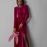 Dadizhimu Women's Fashion Round Collar Velvet Long Dress Tight Open Fork Dress Dress Long