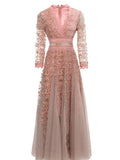 Dadizhimu Collar Nine-Sleeves To Close The Waist Fluffy Swing Net Gold Embroidered Dress Dress Long Dress