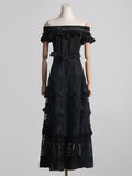 Dadizhimu Shoulder-To-Shoulder-Backed T-Shirt Dress Woman 2025 Spring New Fashion Fashion Splicing Lace Waist Long Skirt