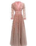 Dadizhimu Collar Nine-Sleeves To Close The Waist Fluffy Swing Net Gold Embroidered Dress Dress Long Dress