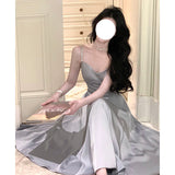 Dadizhimu Chain Ding Noodles With Dress Women's New Waist Display Lanky Dress Sweet Style Banquet Dress Dress Dress Dress