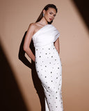 Dadizhimu Women's Dress Slanted Shoulder-Sling Banded Evening Dress