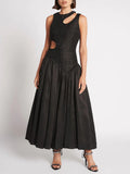 Dadizhimu Elegant Wind Waist Slim Dress 2025 Summer New Sleeveless Design Hollow Print Dress Woman