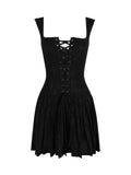 Dadizhimu Girls Wearing Women's Retro Straps Embroidered Slimming Small Skirt With Black Sling Dress
