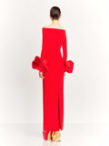 Dadizhimu Autumn And Winter Women Fashion Sexy Collar Long Sleeve Flower Sleeve Open Dress Bandage Dress