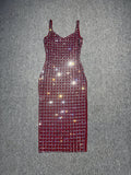 Dadizhimu Women's Nude Flash-Colored Back Light Luxury Party Birthday Sexy Dress Hanging Dress