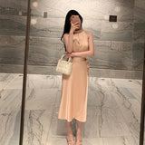 Dadizhimu Famous Lady Niche Design Gold Powder Champagne Top Tied With High-Waist Skirt Suit Female Summer