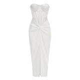 Dadizhimu Women's Temperament French Famous Sexy Perspective Mesh Spliced Fish Bone Corset Dress Dress Dress Dress
