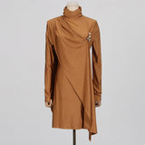 Dadizhimu Temperament Famous Wind Splicing Ribbon Design Dress Dress Dress 2025 New Temperament Half-High Collar Short Dress Woman
