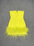 Dadizhimu Shoulder-To-Shoulder-In-Word Collar V-Bode Ostriches Woolen And-Bobow-Bow-Bowded Dress Bandage Dress