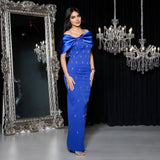 Dadizhimu Women's Thin Dress Dress Dress Watery Shoulder Elegant Temperament Banded Evening Dress Dress
