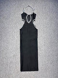Dadizhimu Industry Black Chested Water Drill Hanging Neck Party Banquet Banded Long Dress Dress Banded Evening Dress
