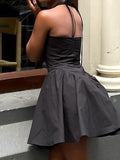 Dadizhimu Deep V Hanging Neck Bare Back Black Little Dress Hottie Dress Sweet Spicy Pony Small Dress Women's Dress