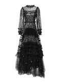 Dadizhimu Lantern Long-Sleeved Mesh Yarn Heavy Lumini Glide Lotus Leafy Puffy Long Dress Dress Dress Autumn 2024