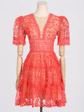Dadizhimu Temperament High-End Short Dress 2025 Spring New V-Neck Bubble Bubble Sleeve Embroidered Waist Thin Dress Woman