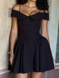 Dadizhimu Women's New One-Word Shoulder Babes Sling Small Black Dress Body-Exlen Sexy Dress French Dress