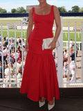 Dadizhimu Women's Sexy Dress Red Sling Dress Spring Women's Dress Sexy Body-Body-In-Scks Mid-Length Dress