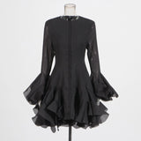 Dadizhimu Niche Temperament 2025 Spring New Fashion Lotus Leaf Side Design Waist Thin Horn Sleeve Dress Woman
