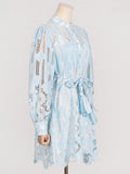 Dadizhimu Holiday Style 2025 Spring New Leading Heavy Industry Hollow Embroidery To Collect Waist Thin Short Dress Woman Trend