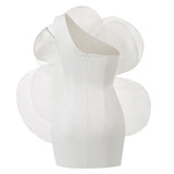 Dadizhimu Women's High-End Oblique Shoulder Decoration Flower Dress White Wedding Party Dress Step Skirt
