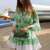 Dadizhimu Temperament Seaside Resort Style Collar Skirt 2025 New Design Printing Collar Collar Dress Woman