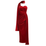 Dadizhimu Sexy Velvet Breast Evening Dress Women's Clothes Bare Backs Open Fork Party Dress Long