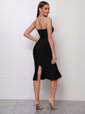 Dadizhimu Luxury Rich Family Gold Wind And Shoulder Bra With Chest Pad Water Drill Bag With Thumbs And Leaves Side Fishtail Dress Bandage Skirt
