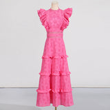 Dadizhimu Holiday Dress 2025 New Sleeveless High-Waist Embroidery Design Solid Color Round Collar Long Dress