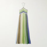 Dadizhimu Wind Hanging Neck Collar Dress 2025 New Niche Colliding Color Long Folding Dress Women's Summer